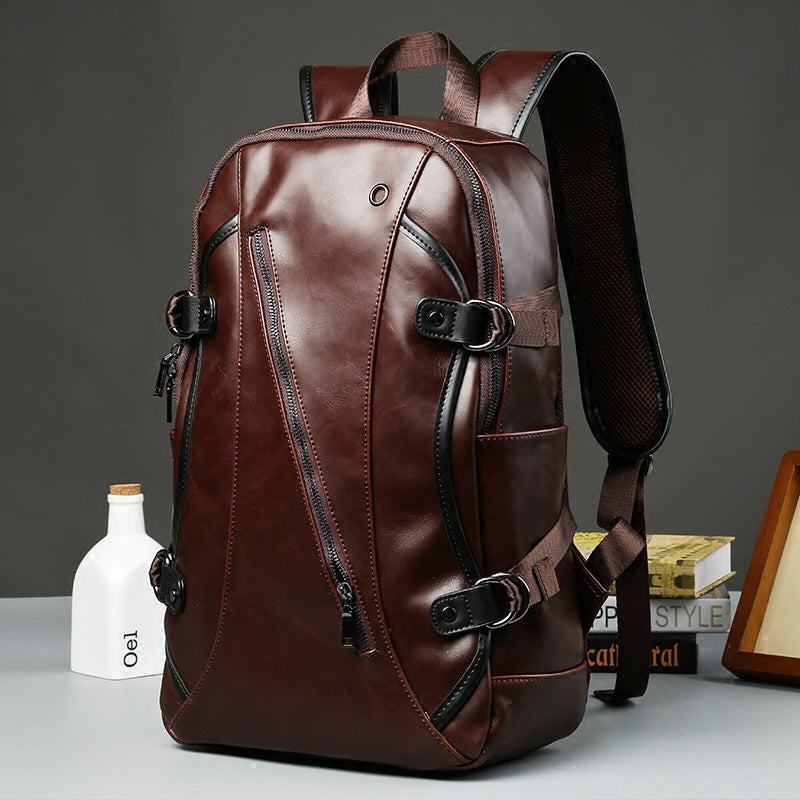 Avtoit | Brown Business Leather Backpack, with Easy-to-carry Top Handle for Travel, Work and Outdoors