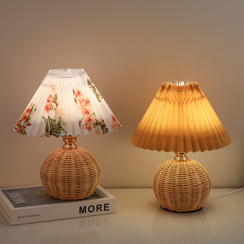 Avtoit | RattaLume Nordic LED Table Lamp | Woven Rattan & Foldable Fabric Shade | Mood Light | Decor for the Bedroom