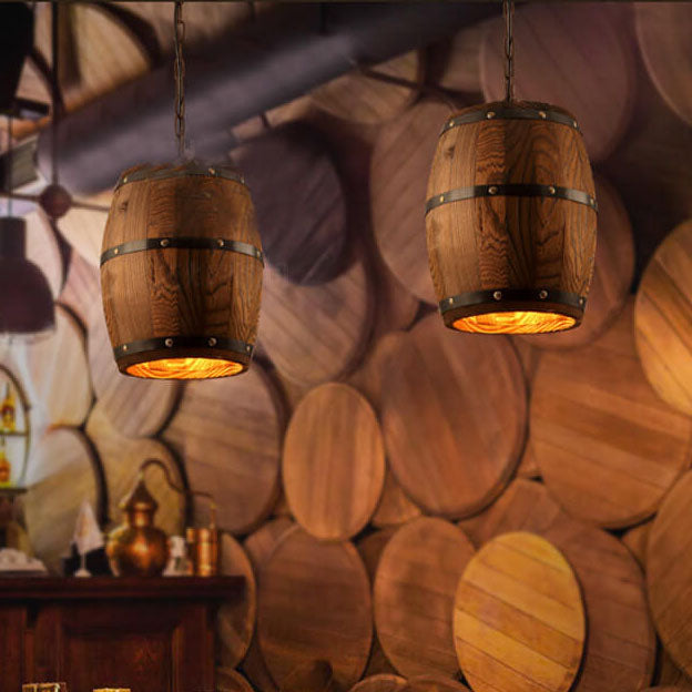 Avtoit | BarrelGlow Vintage Pendant Light | Wood Wine Barrel Design | 1-bulb | Rustic Lighting