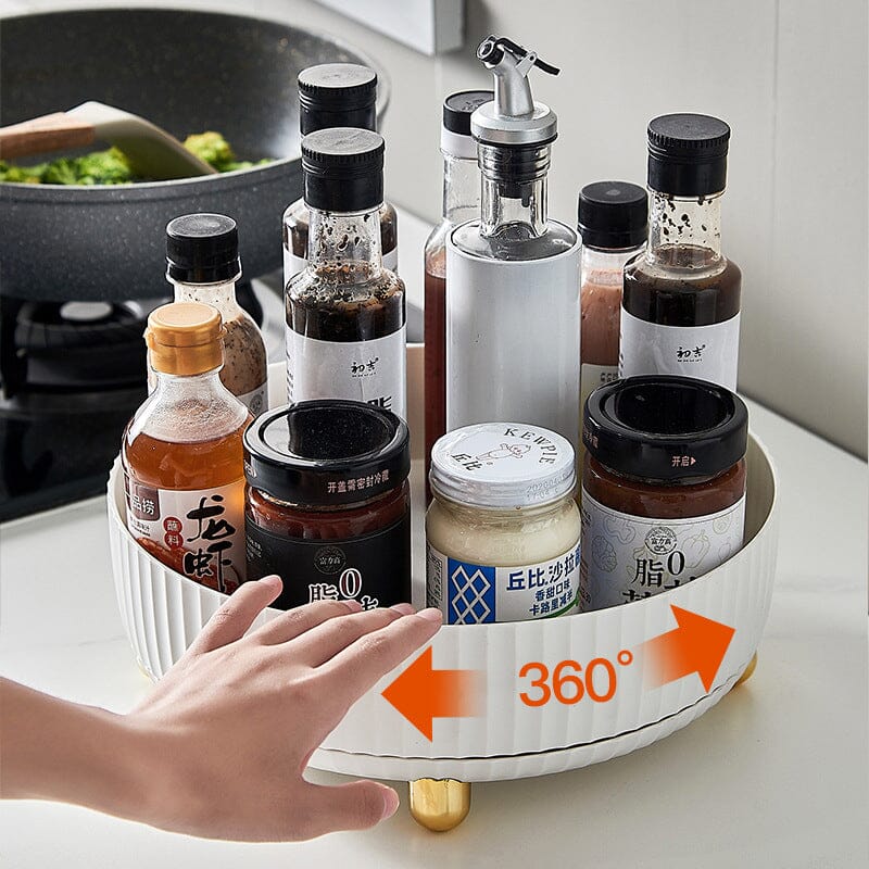 360-Degree Rotating Kitchen Spice Rack with Raised Edge