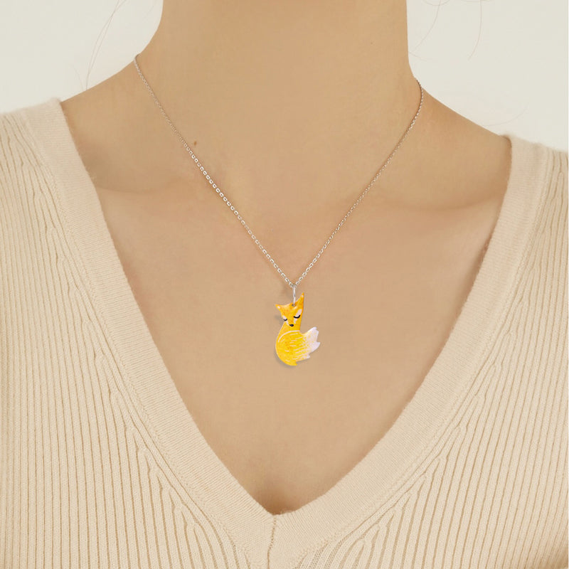 Avtoit | Hand-painted Fox and Wolf Couple Embrace Necklace