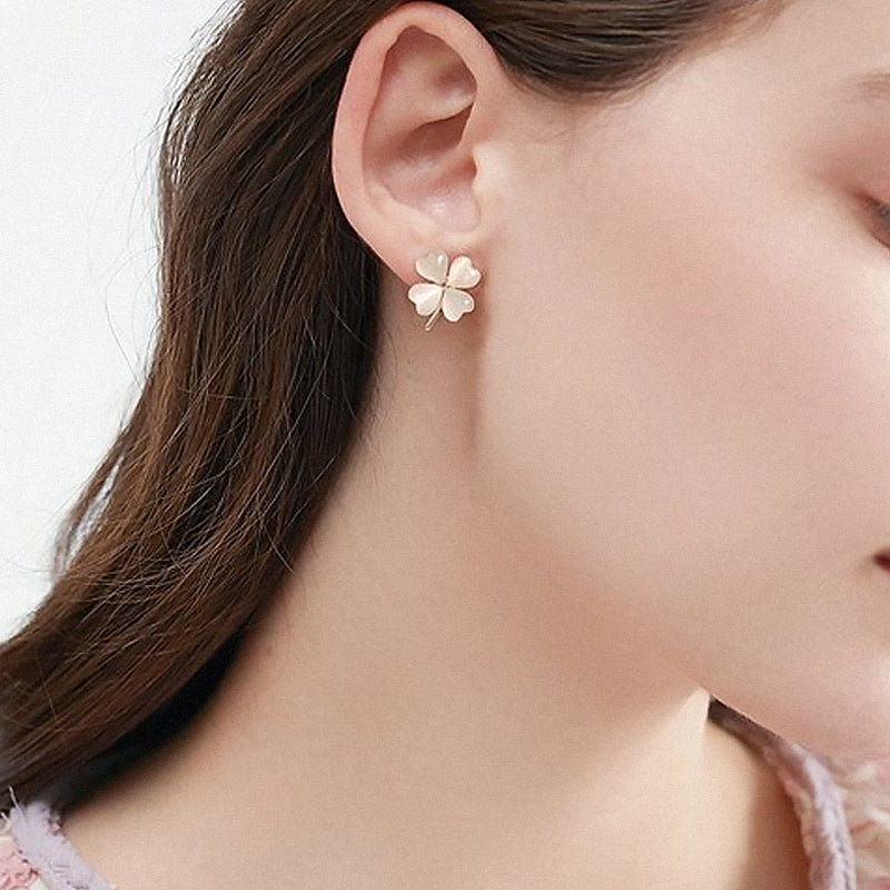 Avtoit | Heart-shaped Opal Lucky Four Leaf Clover Earrings