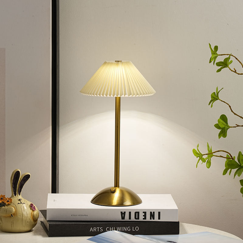 Avtoit | Contemporary Scandinavian rechargeable iron fabric cone pleated LED table lamp for bedside