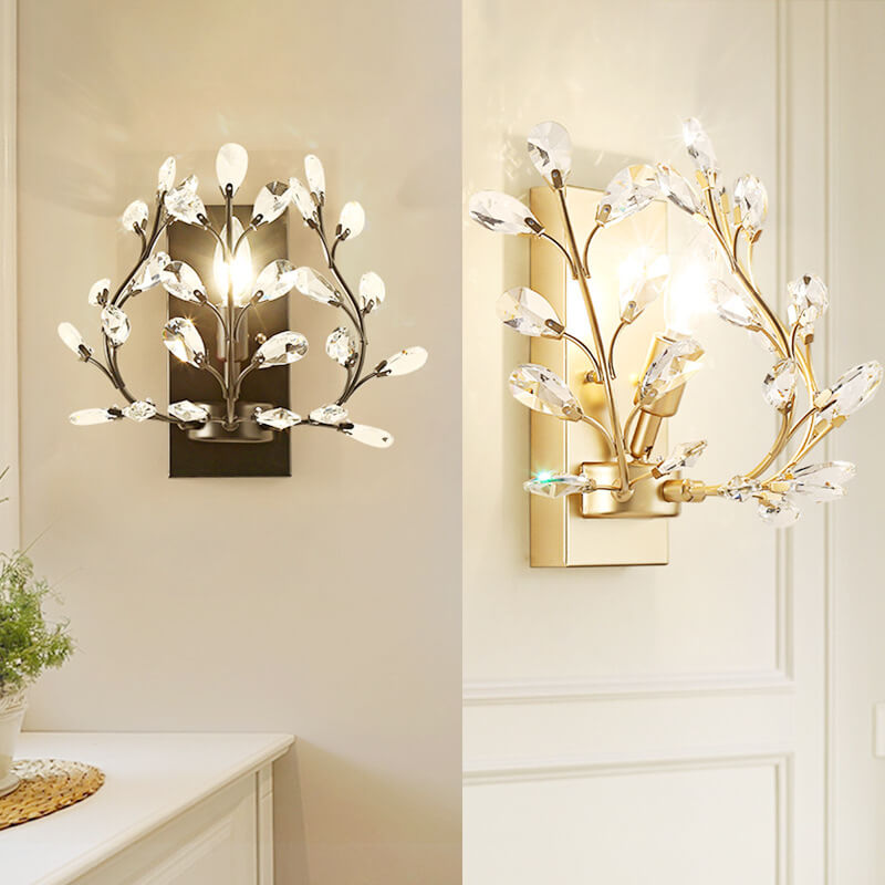 Avtoit | Luminis Wall Light | Luxury Crystal Design | Leaf Motif | 1-Bulb & Modern