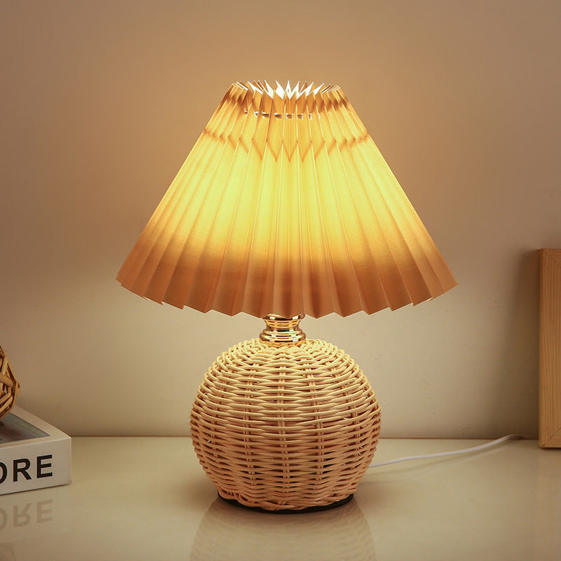 Avtoit | RattaLume Nordic LED Table Lamp | Woven Rattan & Foldable Fabric Shade | Mood Light | Decor for the Bedroom
