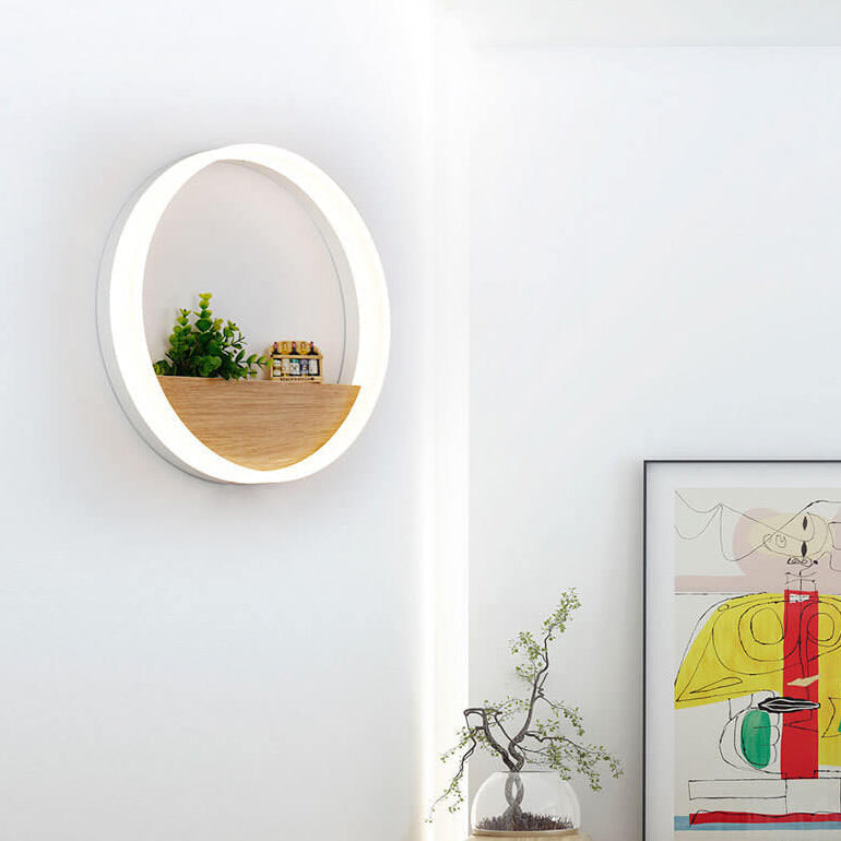 Avtoit | Lumoshelf LED Wall Light | Solid Wood with Shelf | Round Wall Lamp | Warm & White Light
