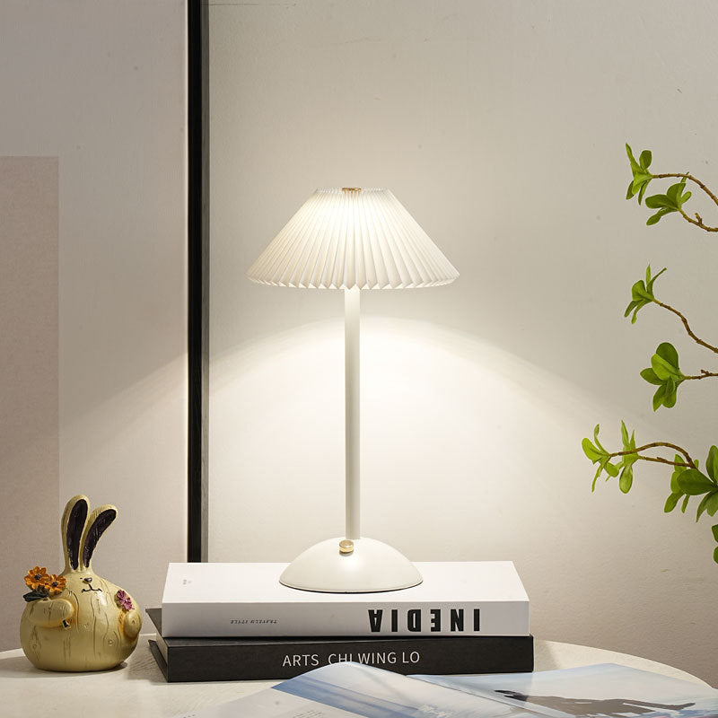 Avtoit | Contemporary Scandinavian rechargeable iron fabric cone pleated LED table lamp for bedside
