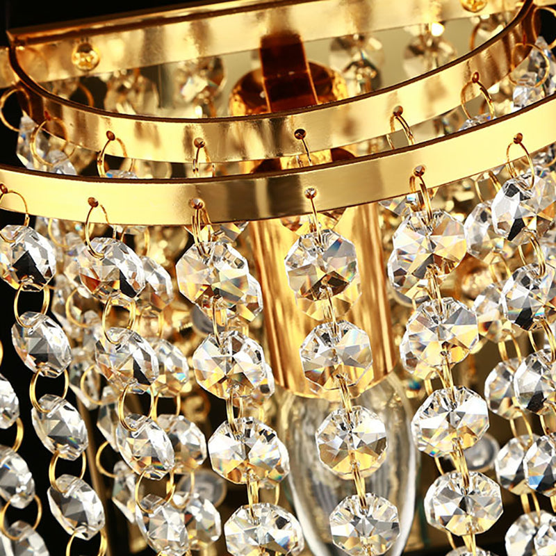 Avtoit | Modern Luxury Semi-Round Octagonal Pearl Stainless Steel Crystal 1-Light Wall Sconce Lamp for Living Room