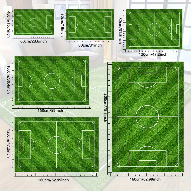 Avtoit | Football Field Pattern Carpet - non-slip washable lounge mats for living room, bedroom, garden or gaming room