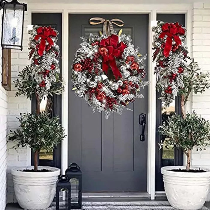 Avtoit | Cordless Prelit Holiday Trim | LED Lights, Auto-Timer & Premium Red/White Decor