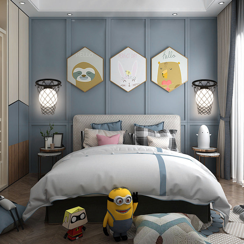 Avtoit | Slamora Children's Wall Light | Basketball Hoop Design | Glass & Metal | Art Deco Style | Bedroom Light