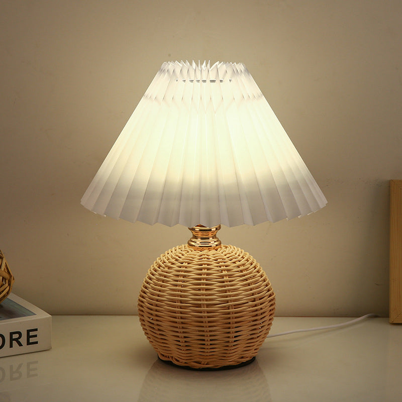 Avtoit | RattaLume Nordic LED Table Lamp | Woven Rattan & Foldable Fabric Shade | Mood Light | Decor for the Bedroom