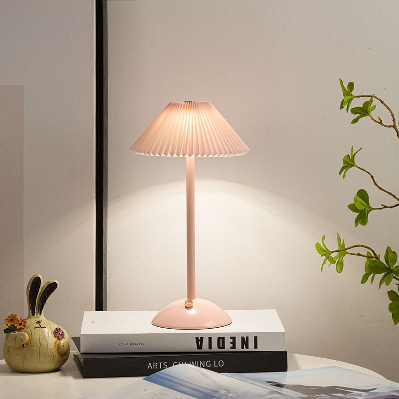 Avtoit | Contemporary Scandinavian rechargeable iron fabric cone pleated LED table lamp for bedside