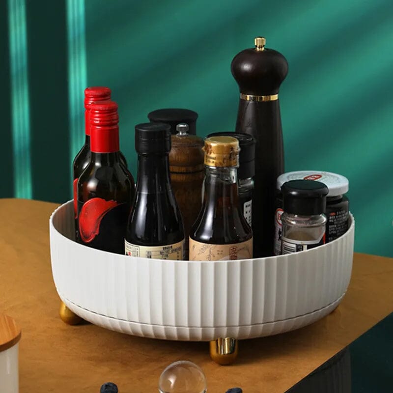 360-Degree Rotating Kitchen Spice Rack with Raised Edge