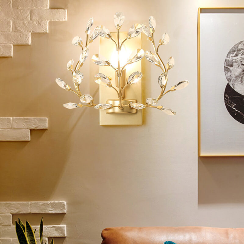 Avtoit | Luminis Wall Light | Luxury Crystal Design | Leaf Motif | 1-Bulb & Modern