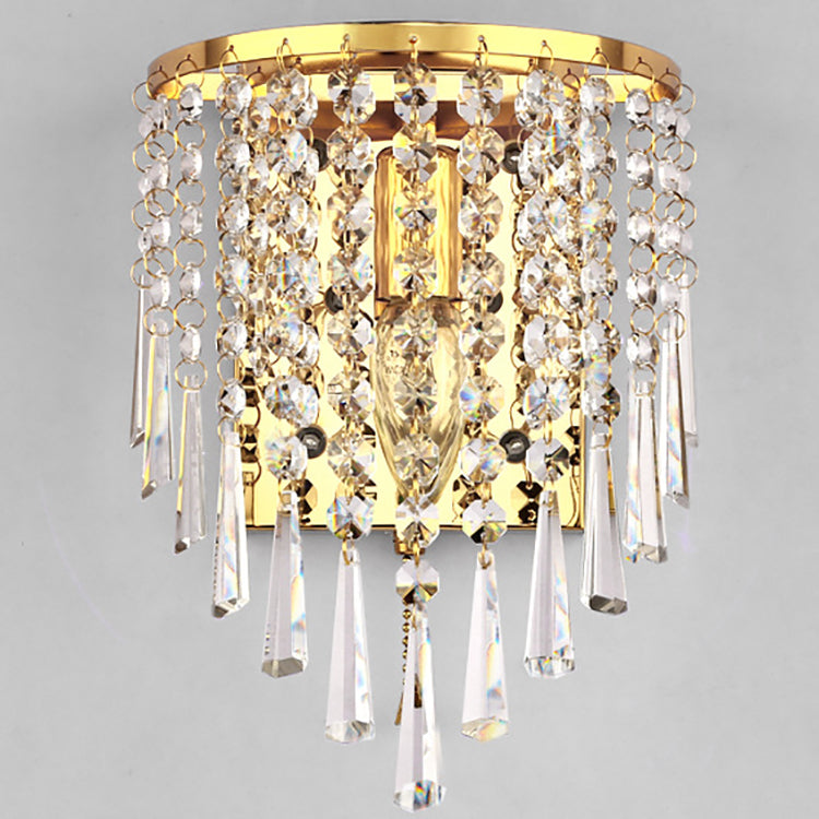 Avtoit | Modern Luxury Semi-Round Octagonal Pearl Stainless Steel Crystal 1-Light Wall Sconce Lamp for Living Room
