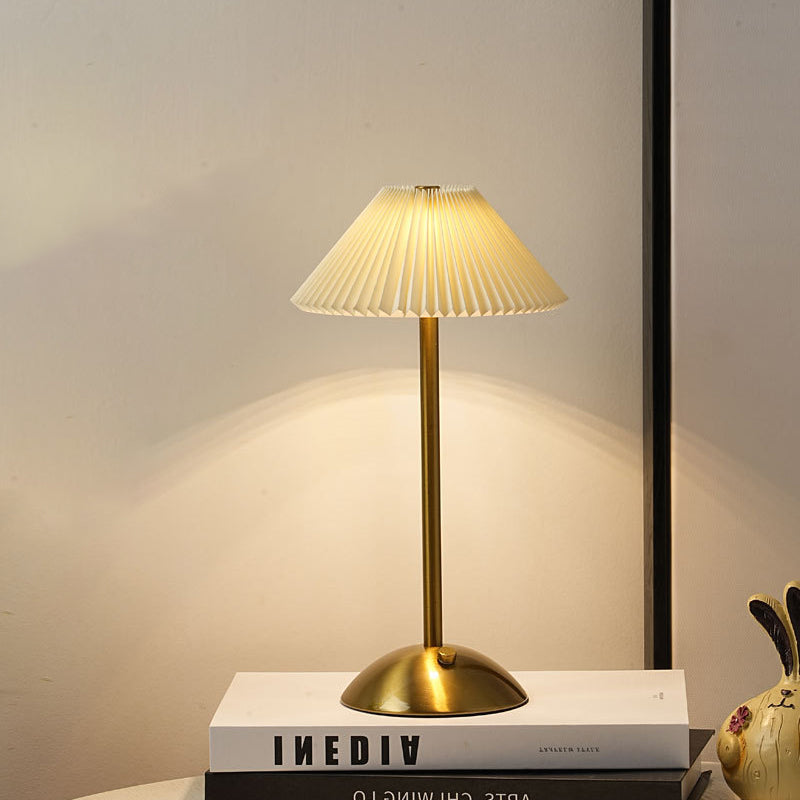 Avtoit | Contemporary Scandinavian rechargeable iron fabric cone pleated LED table lamp for bedside