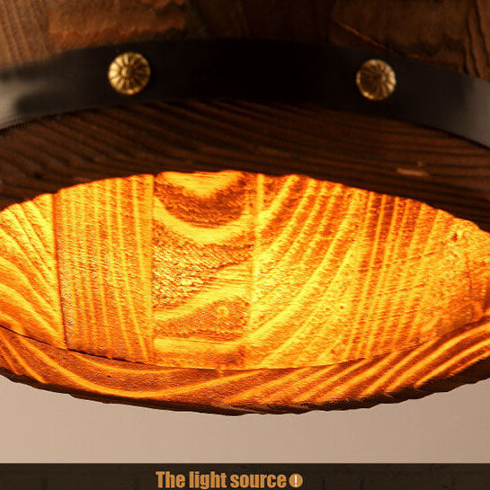 Avtoit | BarrelGlow Vintage Pendant Light | Wood Wine Barrel Design | 1-bulb | Rustic Lighting