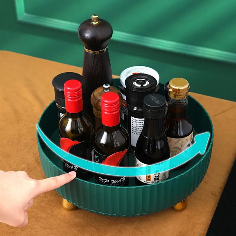 360-Degree Rotating Kitchen Spice Rack with Raised Edge
