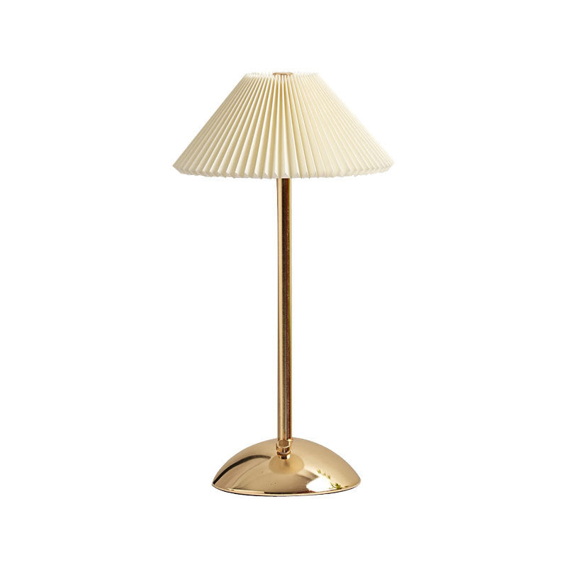 Avtoit | Contemporary Scandinavian rechargeable iron fabric cone pleated LED table lamp for bedside