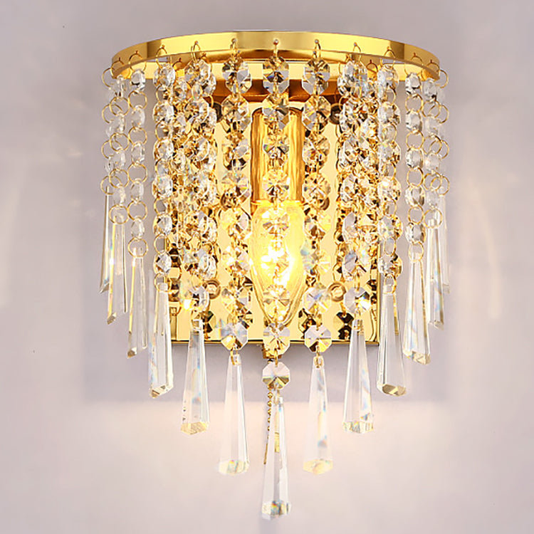 Avtoit | Modern Luxury Semi-Round Octagonal Pearl Stainless Steel Crystal 1-Light Wall Sconce Lamp for Living Room