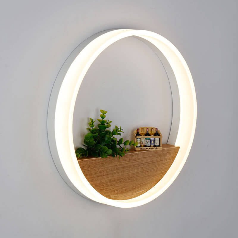 Avtoit | Lumoshelf LED Wall Light | Solid Wood with Shelf | Round Wall Lamp | Warm & White Light
