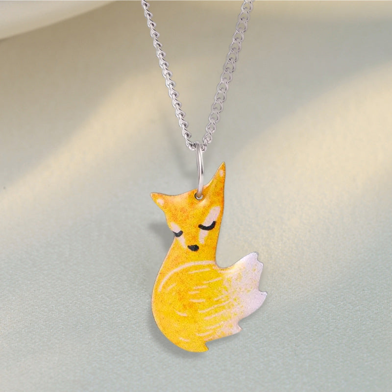 Avtoit | Hand-painted Fox and Wolf Couple Embrace Necklace