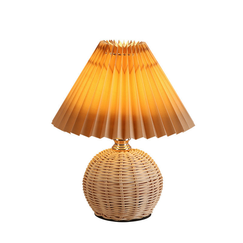 Avtoit | RattaLume Nordic LED Table Lamp | Woven Rattan & Foldable Fabric Shade | Mood Light | Decor for the Bedroom
