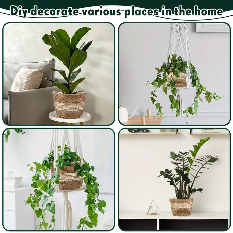 Avtoit | Decorative plant baskets made of seagrass in a set of 3 – Handwoven flower pots with foil insert