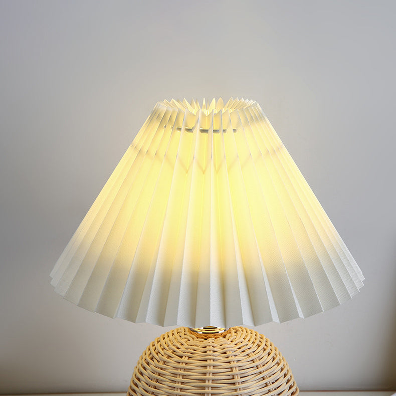Avtoit | RattaLume Nordic LED Table Lamp | Woven Rattan & Foldable Fabric Shade | Mood Light | Decor for the Bedroom