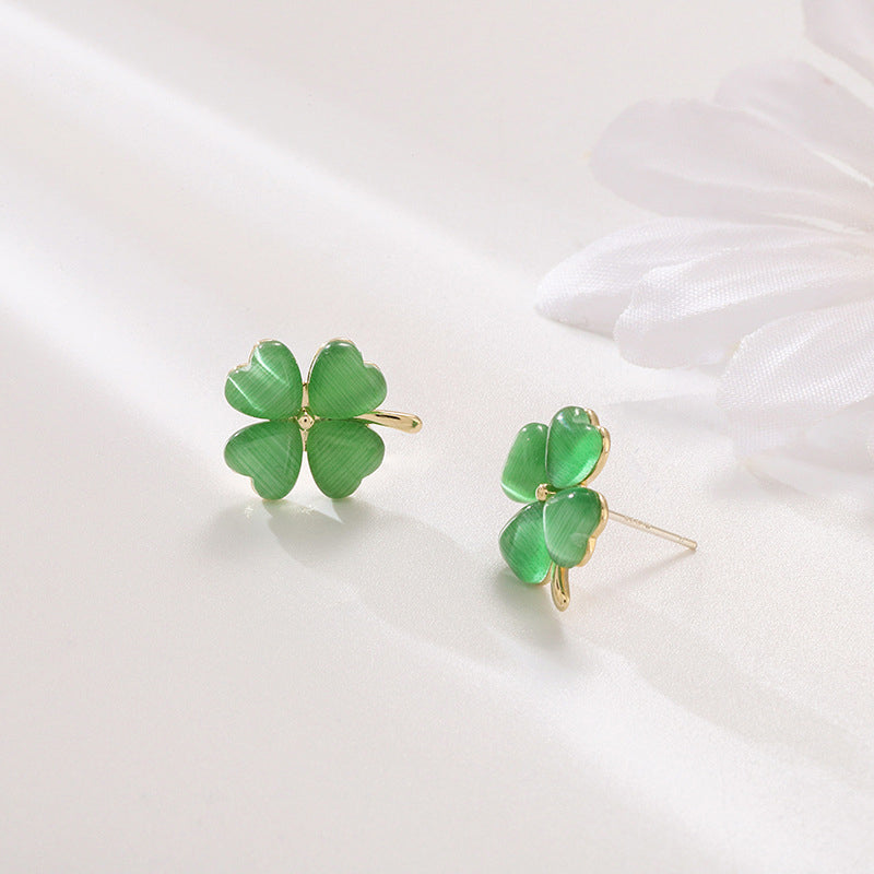 Avtoit | Heart-shaped Opal Lucky Four Leaf Clover Earrings