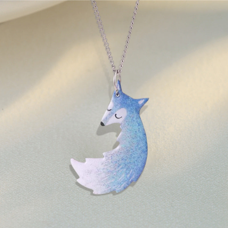 Avtoit | Hand-painted Fox and Wolf Couple Embrace Necklace