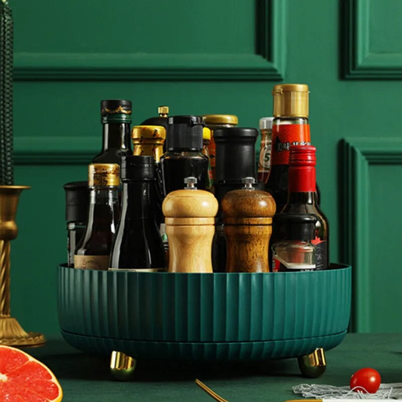 360-Degree Rotating Kitchen Spice Rack with Raised Edge