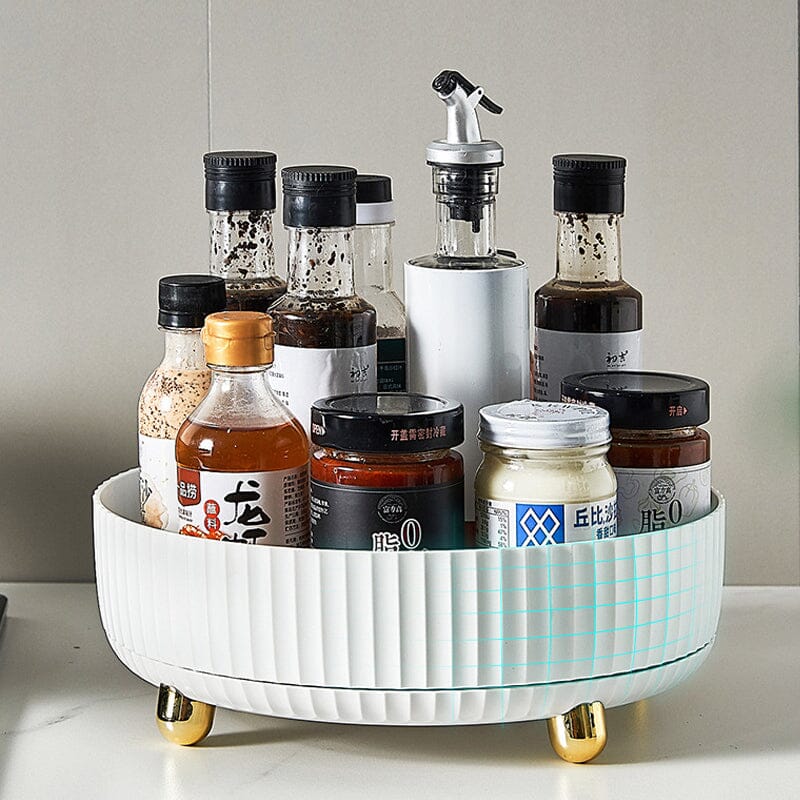 360-Degree Rotating Kitchen Spice Rack with Raised Edge