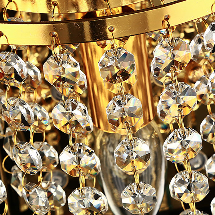 Avtoit | Modern Luxury Semi-Round Octagonal Pearl Stainless Steel Crystal 1-Light Wall Sconce Lamp for Living Room