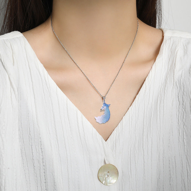 Avtoit | Hand-painted Fox and Wolf Couple Embrace Necklace