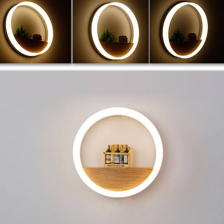 Avtoit | Lumoshelf LED Wall Light | Solid Wood with Shelf | Round Wall Lamp | Warm & White Light