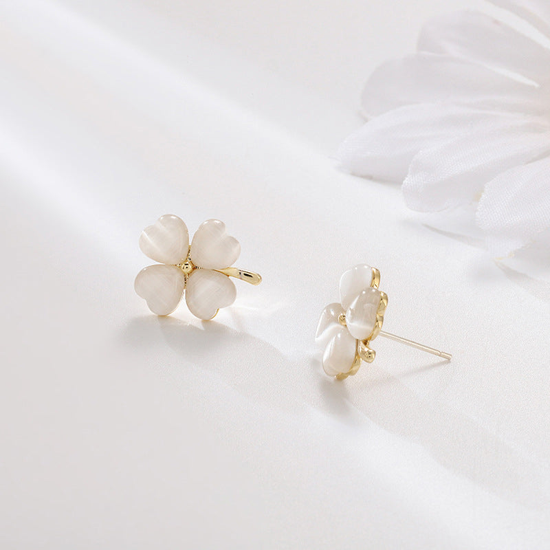 Avtoit | Heart-shaped Opal Lucky Four Leaf Clover Earrings
