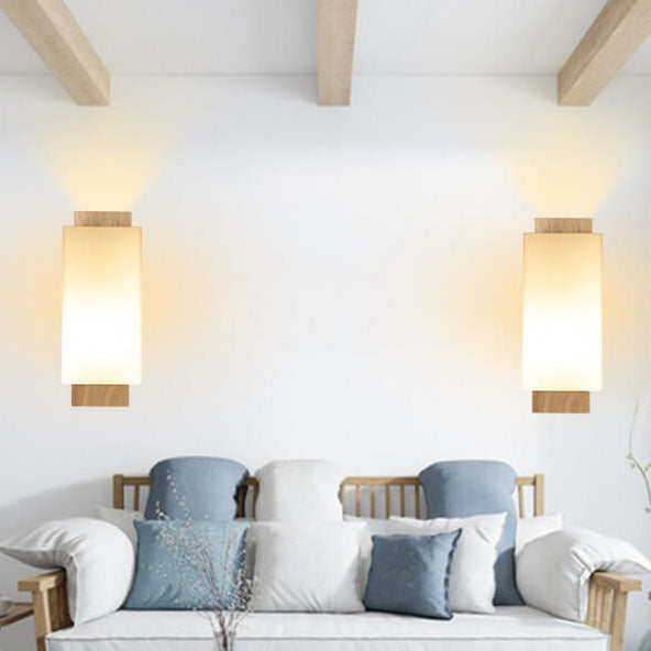 Avtoit | Modern minimalist solid wood square glass column 1-light wall sconces lamp