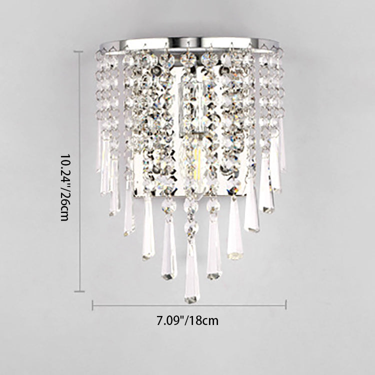 Avtoit | Modern Luxury Semi-Round Octagonal Pearl Stainless Steel Crystal 1-Light Wall Sconce Lamp for Living Room