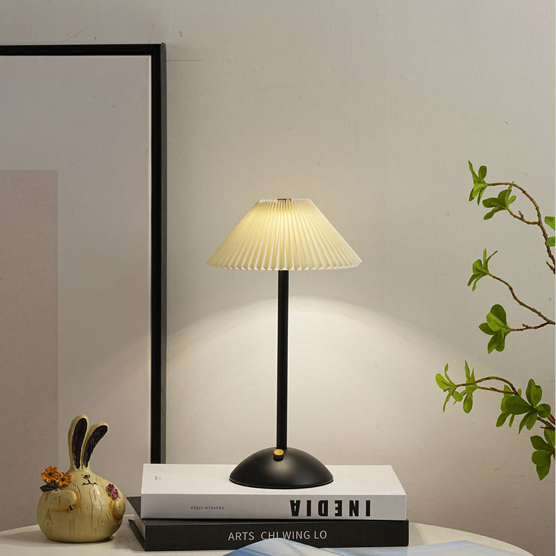 Avtoit | Contemporary Scandinavian rechargeable iron fabric cone pleated LED table lamp for bedside