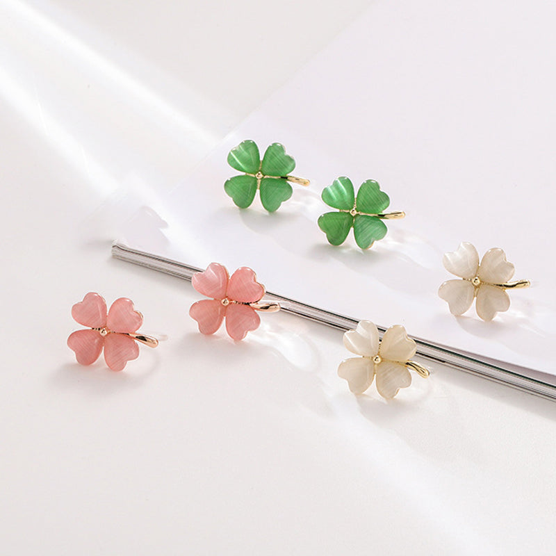 Avtoit | Heart-shaped Opal Lucky Four Leaf Clover Earrings