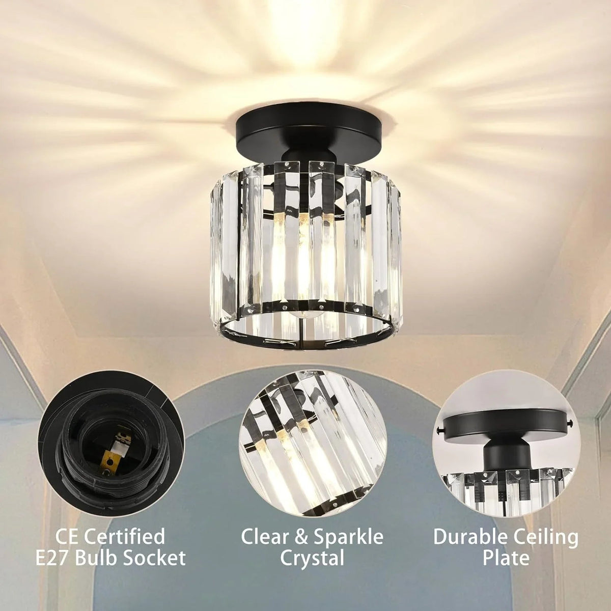 Avtoit | Modern Crystal Ceiling Light with Gold and Black Accents – Stylish Lighting for Your Home