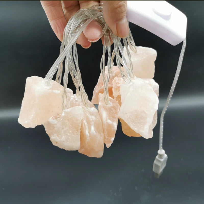 Avtoit | SolaraGleam Himalayan Salt String Lights | Warm Amber Light | Portable Natural Crystal Decoration for Home