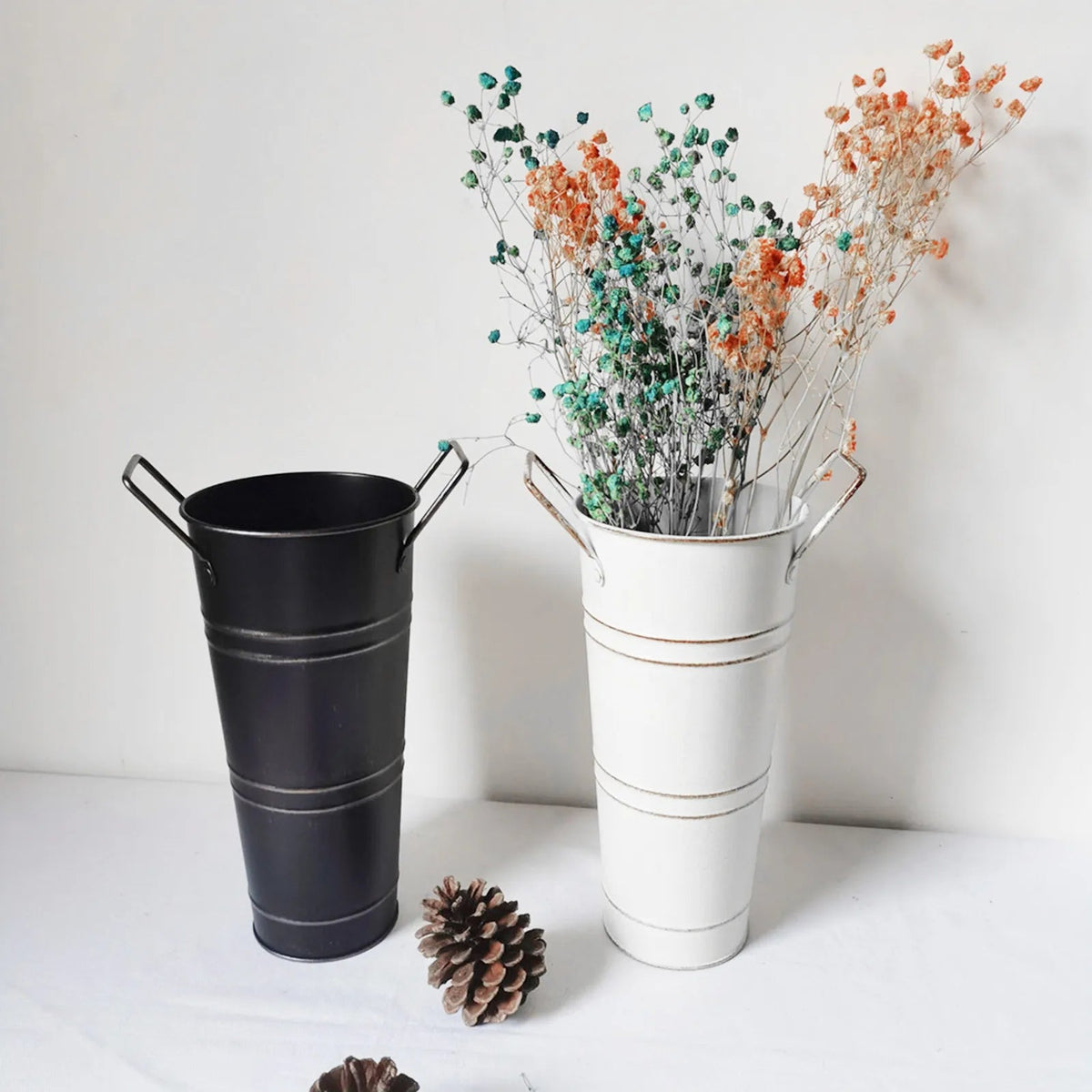 Avtoit | Retro Iron Flower Bucket with Handles – Decorative Metal Flower Pot for Home