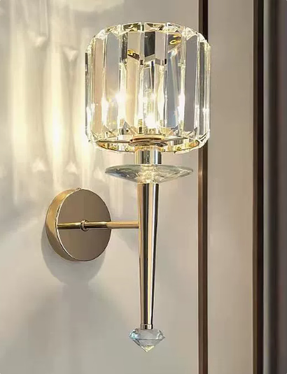 Avtoit | 1 Bulb Cylindrical Wall Light Modernist Style Clear Glass Wall Light Sconce with Crystal Decoration in Chrome Finish