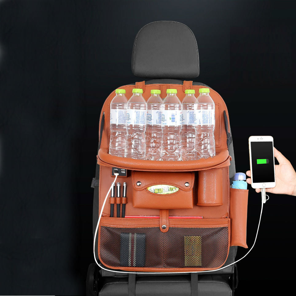 Avtoit | Multifunctional Car Seat Back Large Capacity Storage Bag with 4 USB Charging Ports, Retractable Tray, Tablet Holder, Tissue Storage, Cup Holder, Large Storage Bag and More