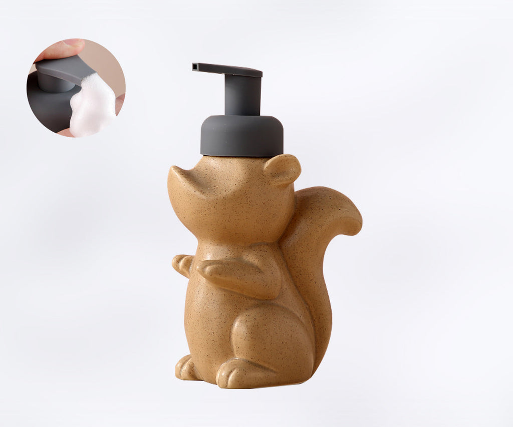 Avtoit | Ceramic Soap Dispenser, Squirrel Foam Pump Bathroom Bottle, Animal Design, Refillable Reusable Lotion Pump for Bathroom Kitchen, 510ml/17.2oz