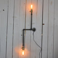 Avtoit | Black Finish Piped Wall Lamp Fixture with Open Bulb Farmhouse Wrought Iron 2 Lights Indoor Wall Lamp