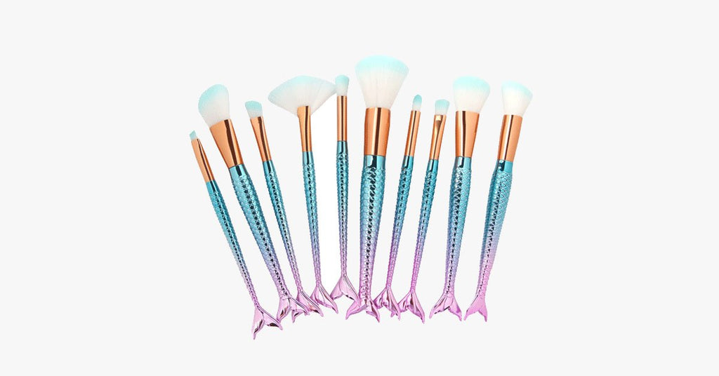 Avtoit | Mermaid Makeup Brush Set with FREE Contour Brush - Professional Cosmetic Brush for Eyeshadow, Eyeliner, Blush & Concealer